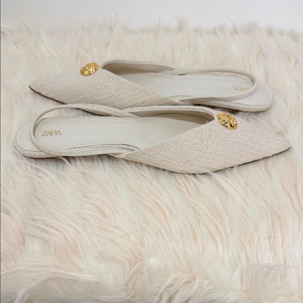 Zara Cream Mules with Gold Detail - Picture 7 of 7
